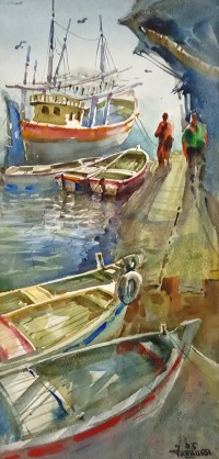 Farrukh Naseem, 10 x 21 Inch, Acrylic on Canvas, Seascape Painting,AC-FN-123